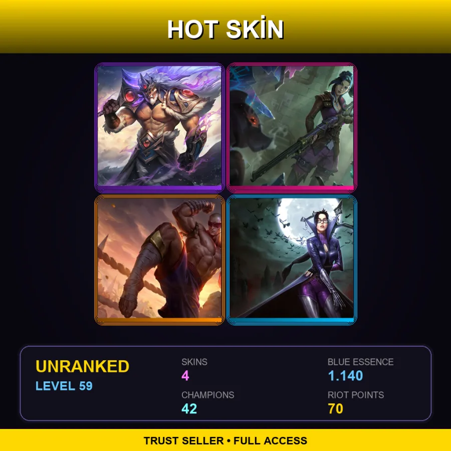 EUW | Lv59 | Unranked | 4 Skin | 42 Champ — Victorious Tryndamere