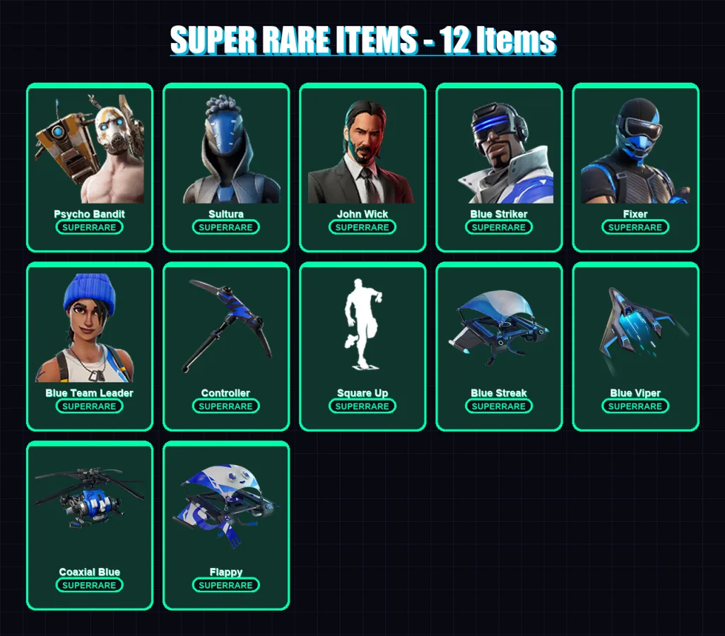 [PC/XBOX/PSN] | Psycho Bandit | Sultura | John Wick | Blue Striker | Fixer | 123 skin | 160 pickaxe | 93 emote | 112 glider | Lv1550 — Fortnite account