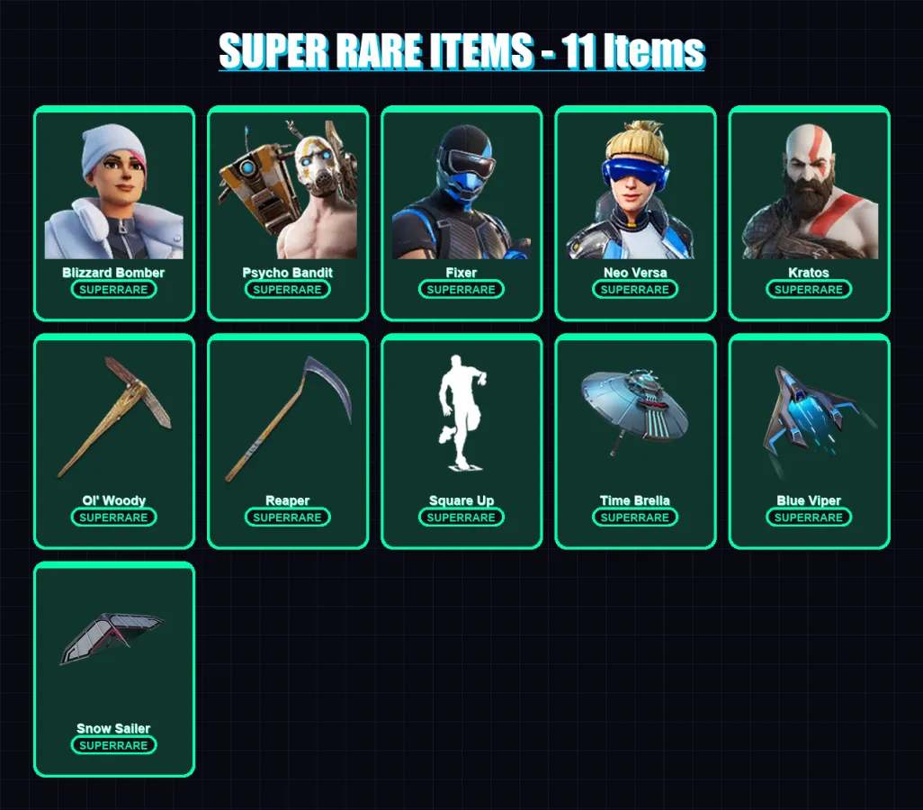 [PC/XBOX/PSN] | Blizzard Bomber | Psycho Bandit | Fixer | Neo Versa | Kratos | 210 skin | 226 pickaxe | 127 emote | 161 glider | Lv1841
