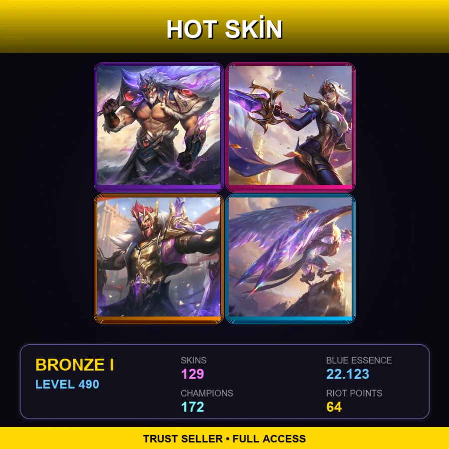 BR | Lv490 | Bronze I | 129 Skin | 172 Champ — LoL account