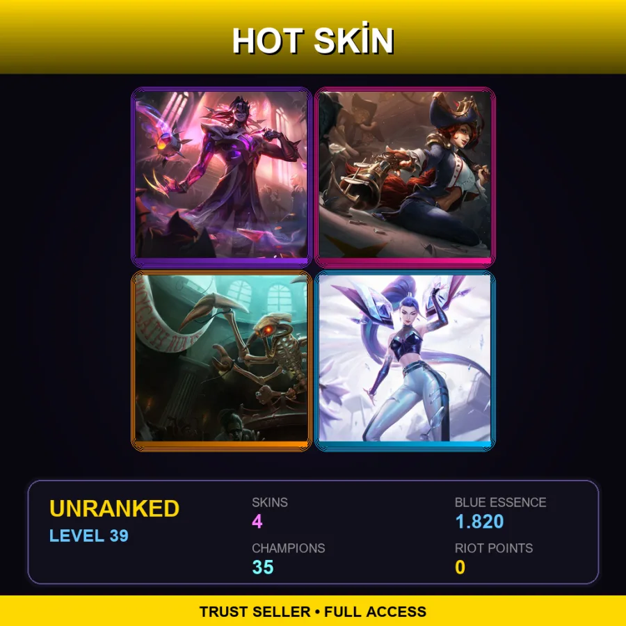 EUNE | Lv39 | Unranked | 4 Skin | 35 Champ — LoL account