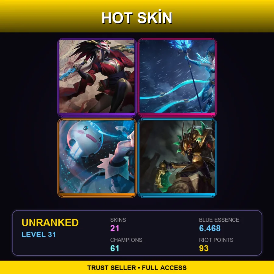 NA | Lv31 | Unranked | 21 Skin | 61 Champ — LoL account