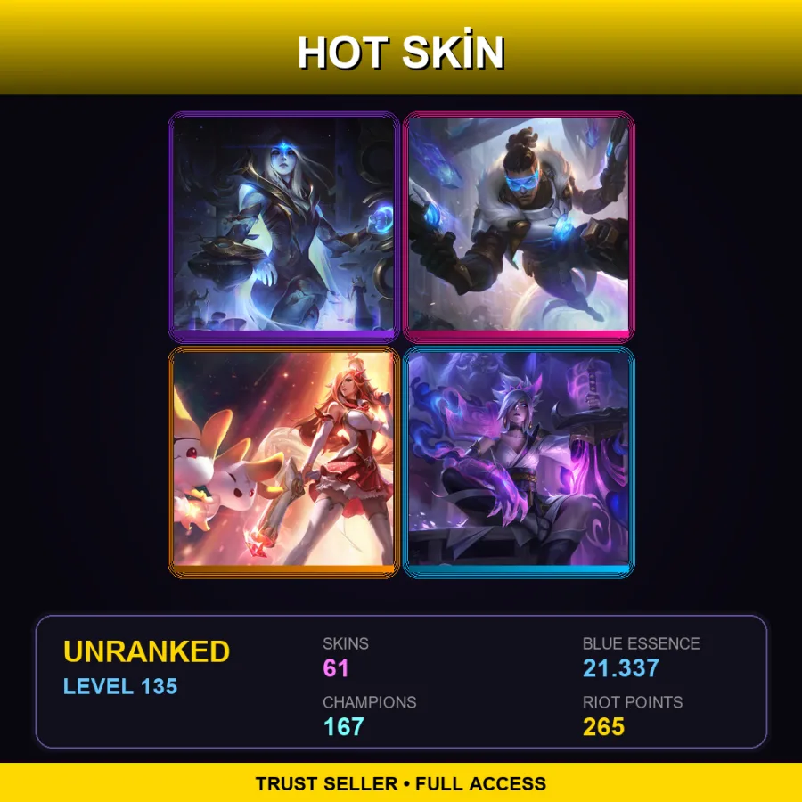 EUW | Lv135 | Unranked | 61 Skin | 167 Champ — LoL account
