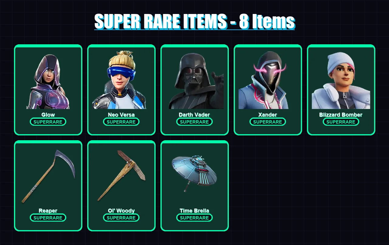 [PS4/PS5/PC] | Glow | Neo Versa | Darth Vader | Xander | Blizzard Bomber | 174 skin | 156 pickaxe | 163 emote | 128 glider | Lv2650