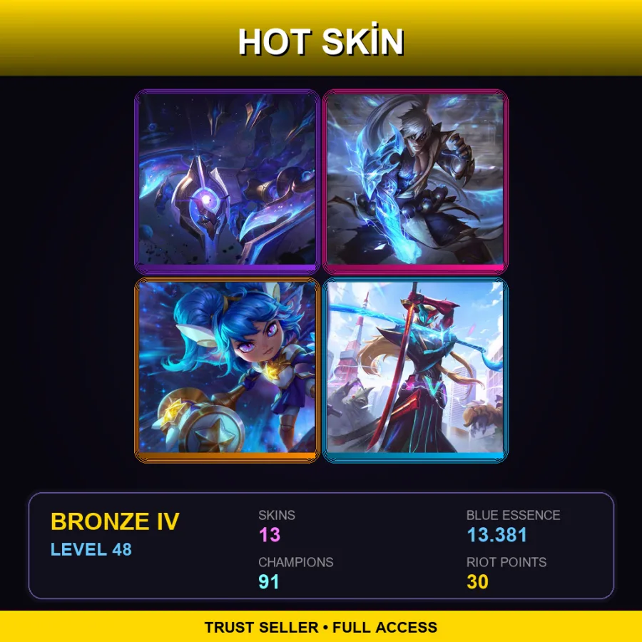 VN | Lv48 | Bronze IV | 13 Skin | 91 Champ — LoL account