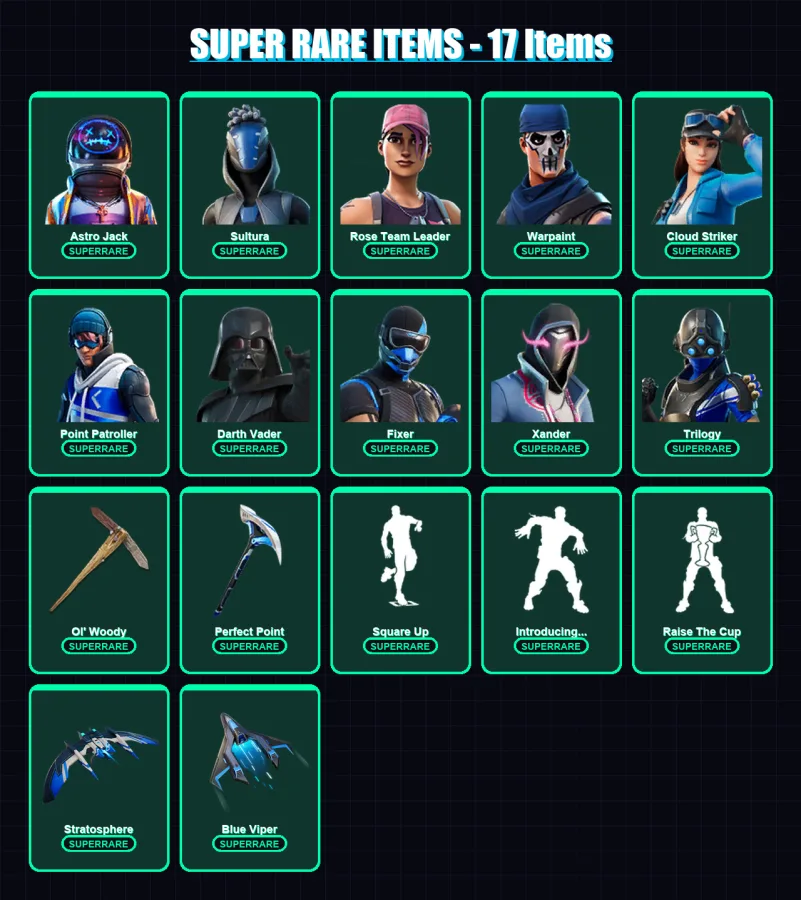 [PC/XBOX] | Astro Jack | Sultura | Rose Team Leader | Warpaint | Cloud Striker | 184 skin | 225 pickaxe | 205 emote | 166 glider | Lv2413