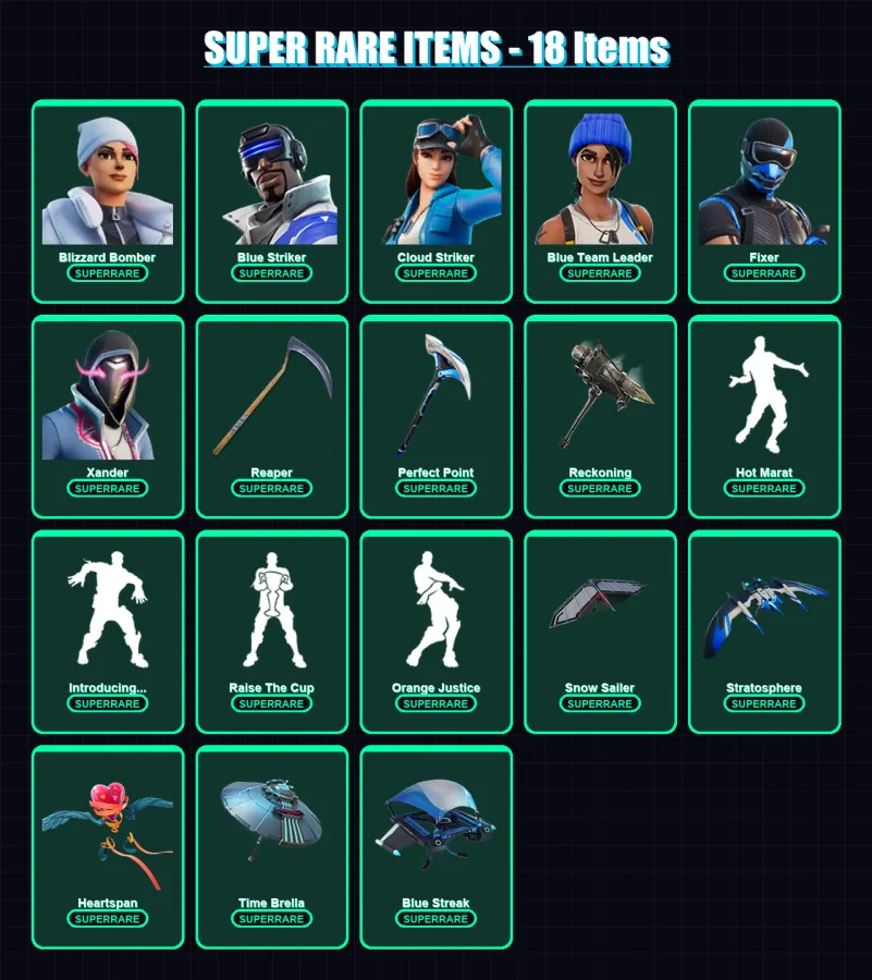 [PC/XBOX/PSN] | Blizzard Bomber | Blue Striker | Cloud Striker | Blue Team Leader | Fixer | 142 skin | 174 pickaxe | 147 emote | 160 glider | Lv2330