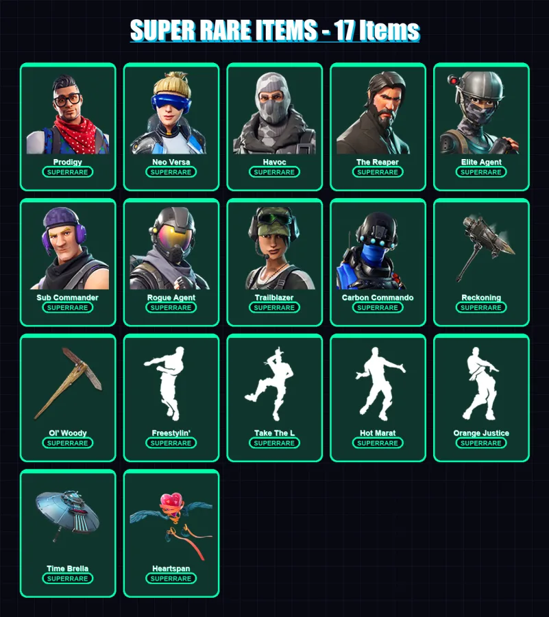 [PC/XBOX/PSN] | Prodigy | Neo Versa | Havoc | The Reaper | Elite Agent | 115 skin | 115 pickaxe | 102 emote | 105 glider | Lv1683