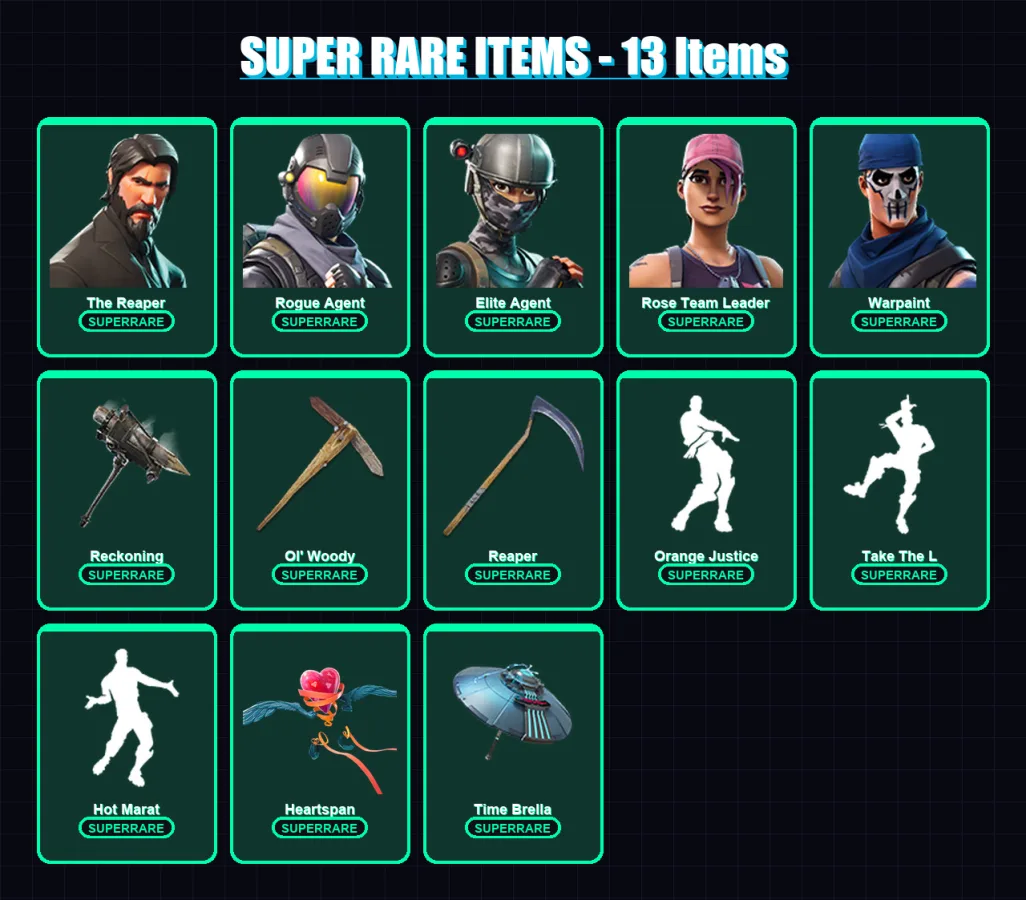 [PC/XBOX] | The Reaper | Rogue Agent | Elite Agent | Rose Team Leader | Warpaint | 161 skin | 166 pickaxe | 144 emote | 149 glider | Lv1868