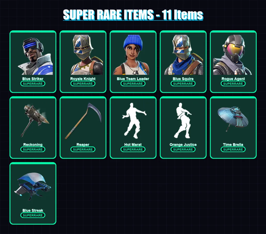 [PS4/PS5/XBOX/PC] | Blue Striker | Royale Knight | Blue Team Leader | Blue Squire | Rogue Agent | 66 skin | 94 pickaxe | 73 emote | 89 glider | Lv16