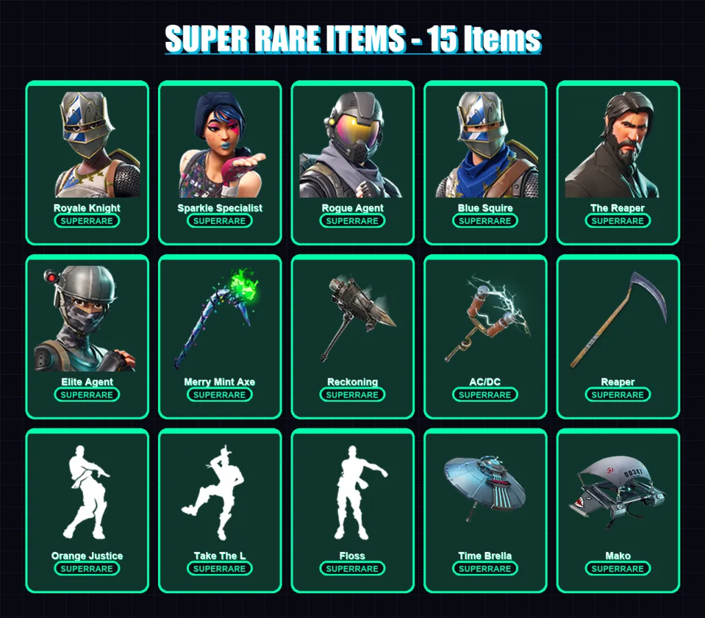[PC/PSN] | Royale Knight | Sparkle Specialist | Rogue Agent | Blue Squire | The Reaper | 192 skin | 181 pickaxe | 152 emote | 140 glider | Lv1618
