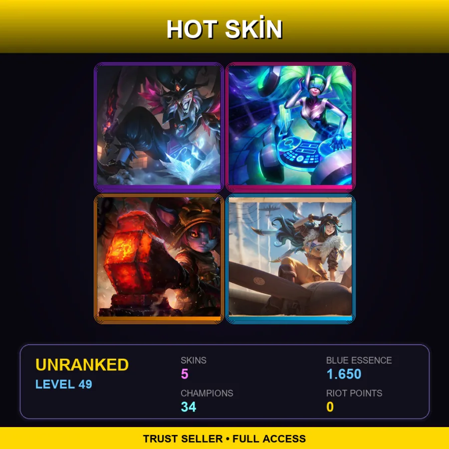 TR | Lv49 | Unranked | 5 Skin | 34 Champ — LoL account