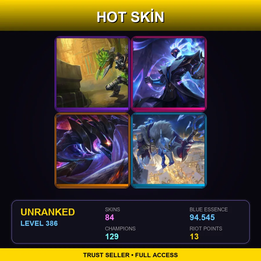 EUNE | Lv386 | Unranked | 84 Skin | 129 Champ