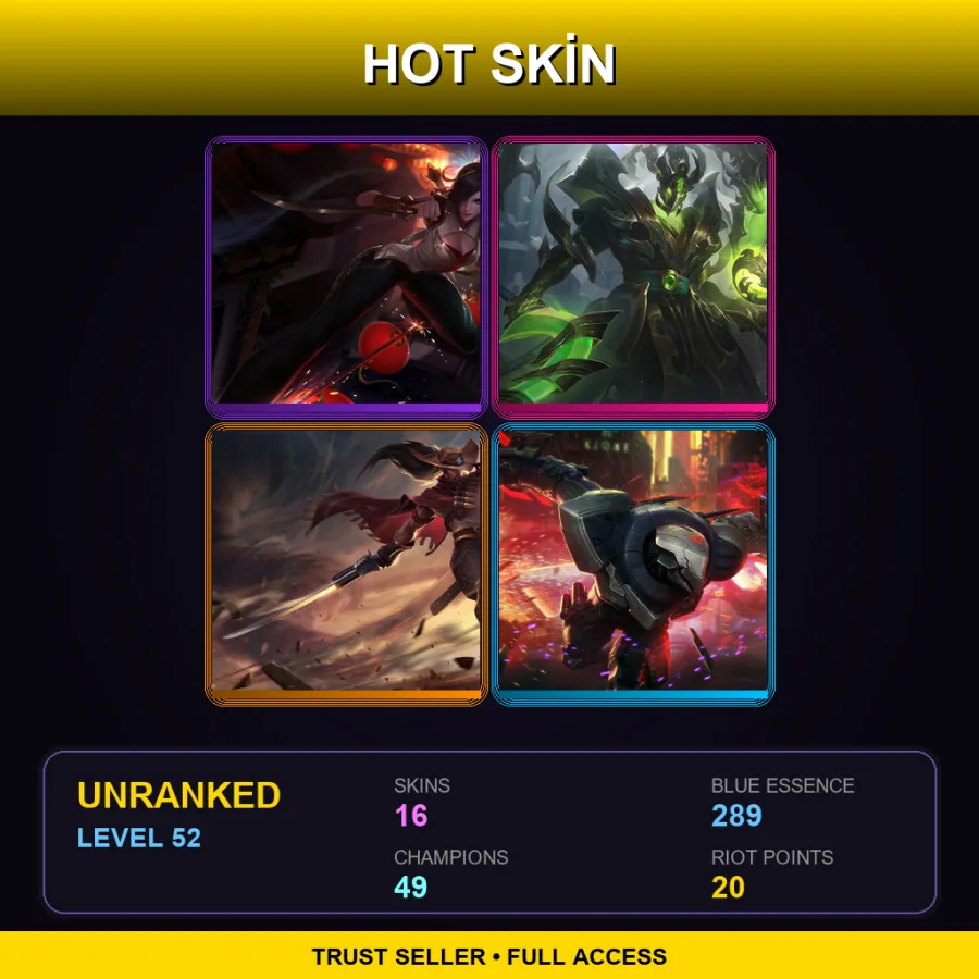 EUW | Lv52 | Unranked | 16 Skin | 49 Champ — LoL account