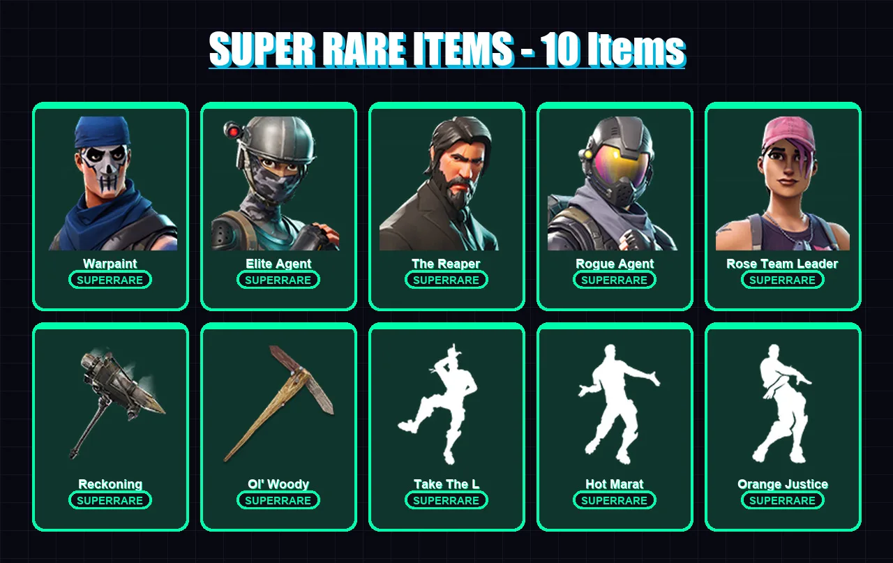 [PS4/PS5/XBOX/PC] | Warpaint | Elite Agent | The Reaper | Rogue Agent | Rose Team Leader | 73 skin | 57 pickaxe | 77 emote | 57 glider | Lv857