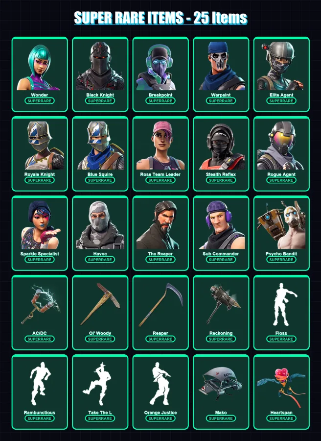 [PC/XBOX/PSN] | Wonder | Black Knight | Breakpoint | Warpaint | Elite Agent | 206 skin | 103 pickaxe | 116 emote | 88 glider | Lv1055