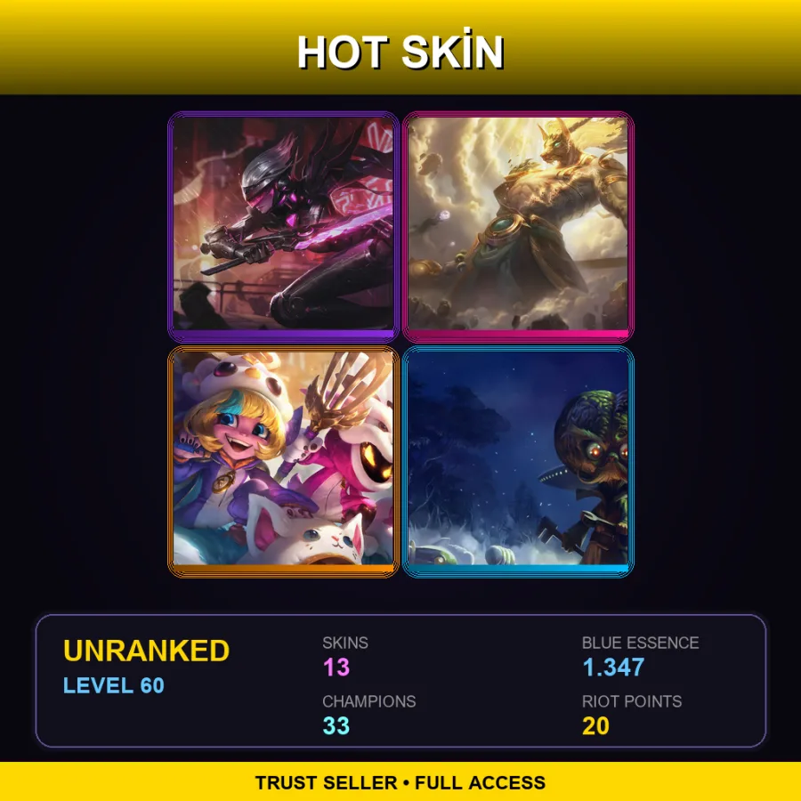EUNE | Lv60 | Unranked | 13 Skin | 33 Champ