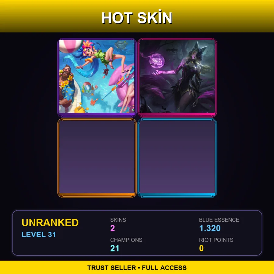 EUNE | Pool Party Caitlyn | Coven Ahri | 2 Skin | 21 Champ | Lv31