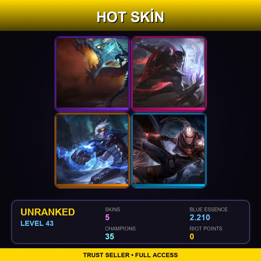 EUW | Lv43 | Unranked | 5 Skin | 35 Champ — LoL account