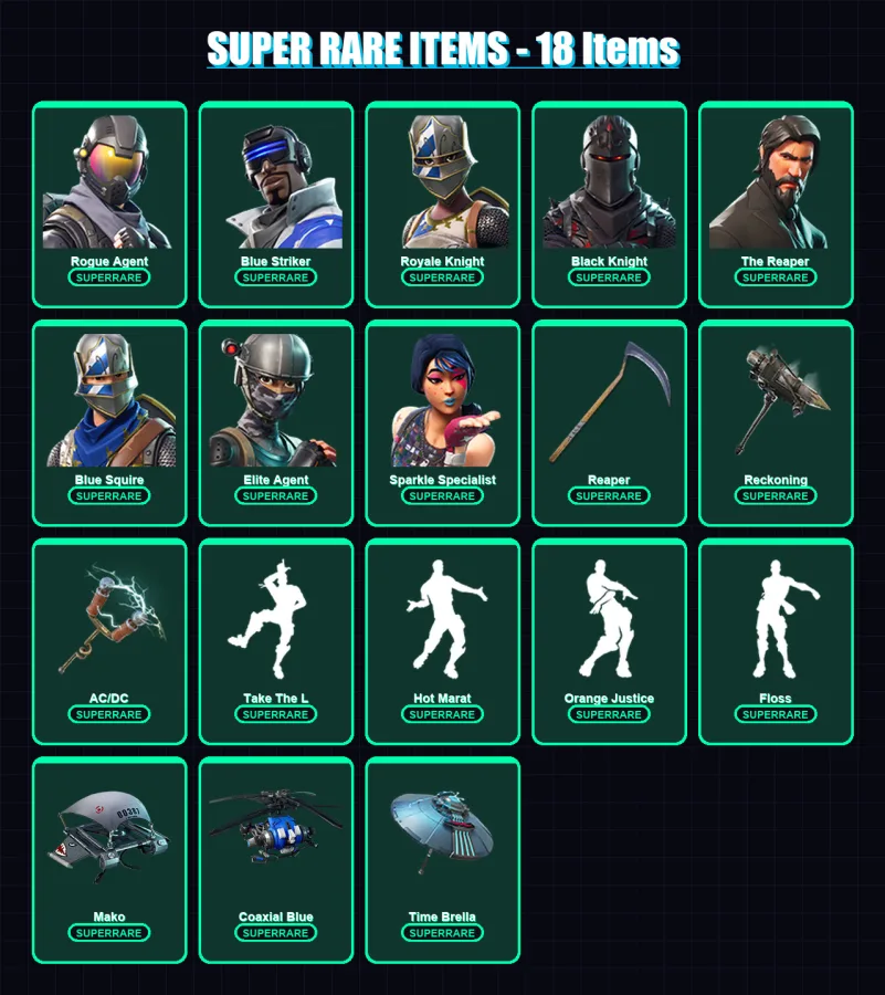 [PS4/PS5/XBOX/PC] | Rogue Agent | Blue Striker | Royale Knight | Black Knight | The Reaper | 92 skin | 76 pickaxe | 73 emote | 78 glider | Lv1091