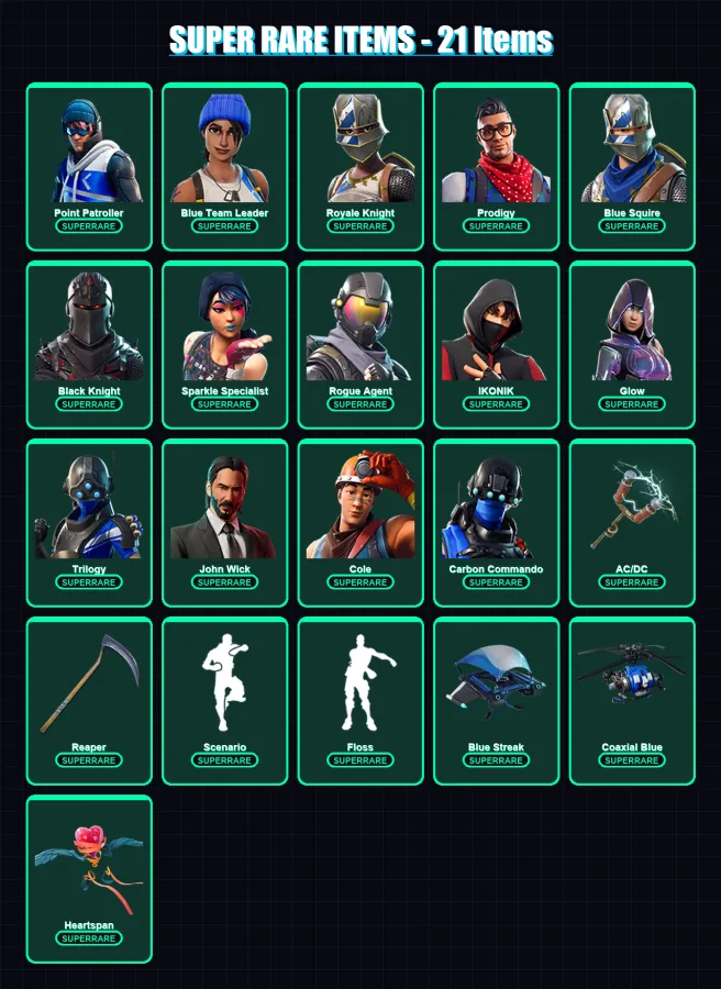 [PC/XBOX] | Point Patroller | Blue Team Leader | Royale Knight | Prodigy | Blue Squire | 227 skin | 185 pickaxe | 153 emote | 125 glider | Lv1629