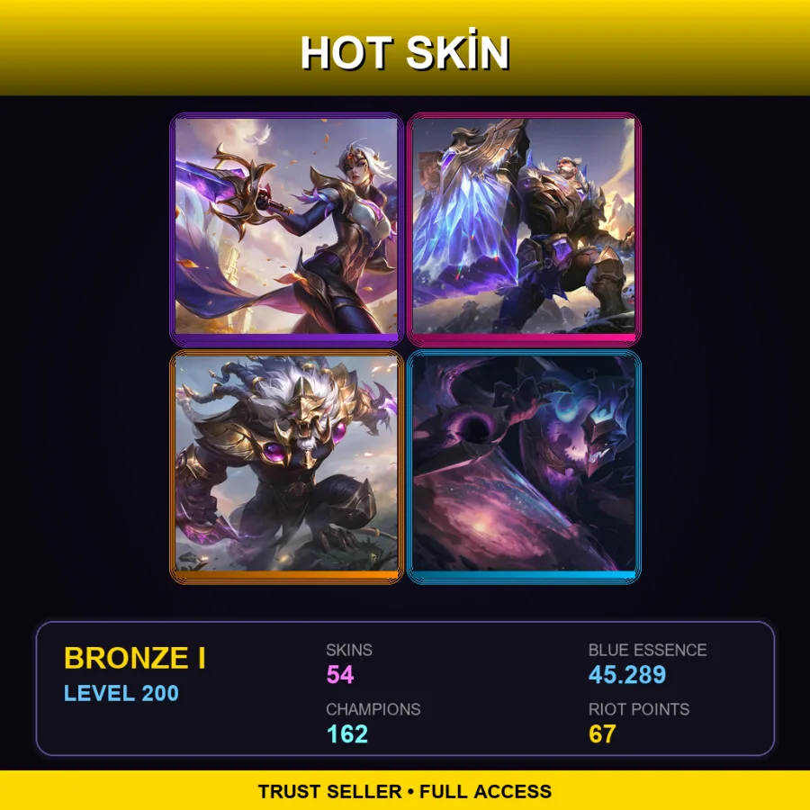 EUW | Lv200 | Bronze I | 54 Skin | 162 Champ