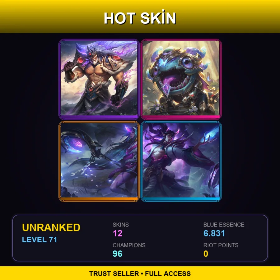 VN | Lv71 | Unranked | 12 Skin | 96 Champ — LoL account