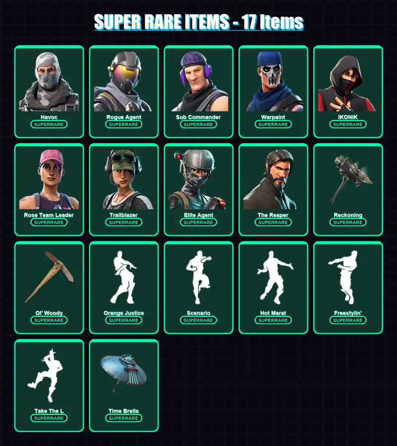 [PC/XBOX/PSN] | Havoc | Rogue Agent | Sub Commander | Warpaint | IKONIK | 48 skin | 43 pickaxe | 47 emote | 38 glider | Lv437