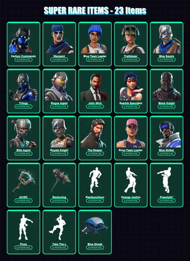 [PC] | Carbon Commando | Warpaint | Blue Team Leader | Trailblazer | Blue Squire | 159 skin | 103 pickaxe | 113 emote | 82 glider | Lv822