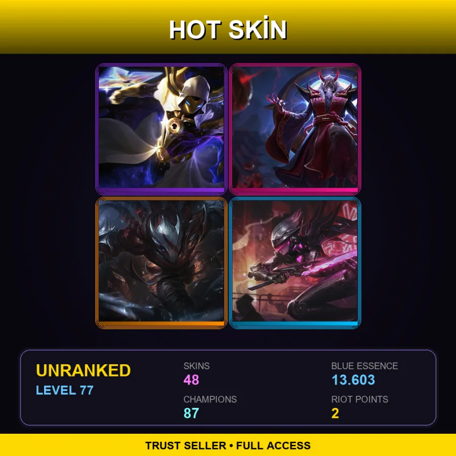 OCE | Lv77 | Unranked | 48 Skin | 87 Champ — LoL account
