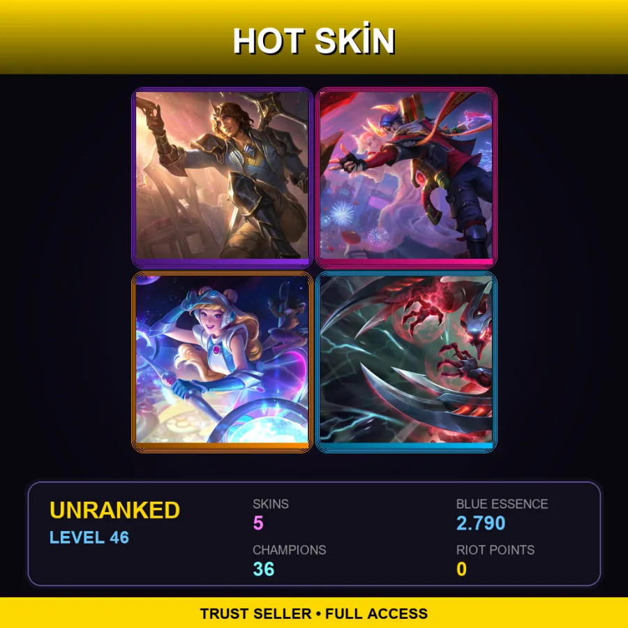 LAS | Lv46 | Unranked | 5 Skin | 36 Champ — LoL account