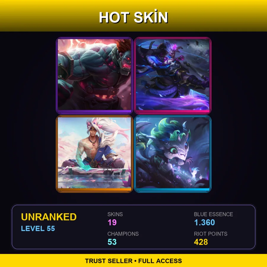 EUW | Lv55 | Unranked | 19 Skin | 53 Champ