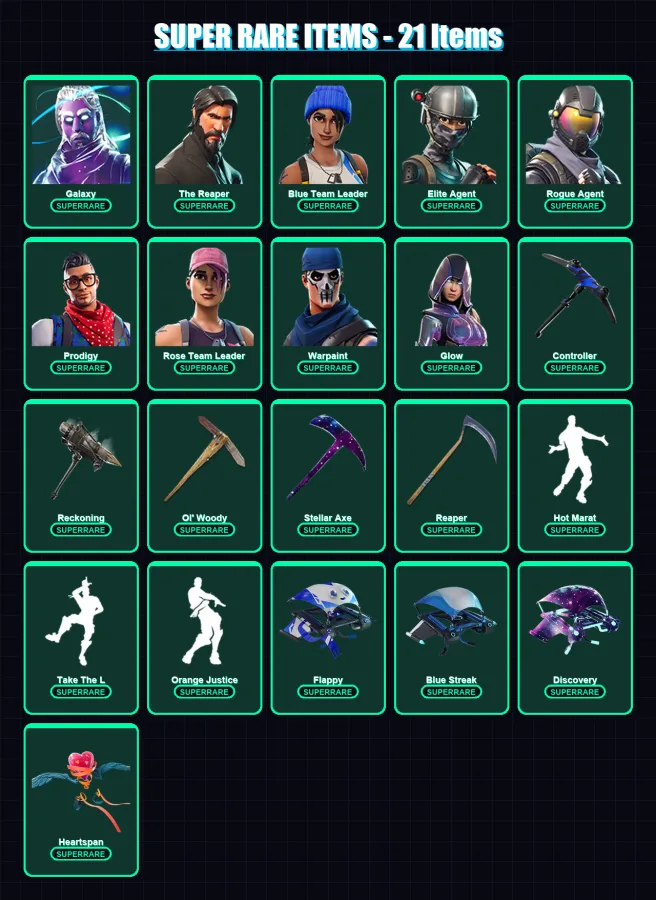 [PC/XBOX] | Galaxy | The Reaper | Blue Team Leader | Elite Agent | Rogue Agent | 132 skin | 86 pickaxe | 95 emote | 84 glider | Lv1164