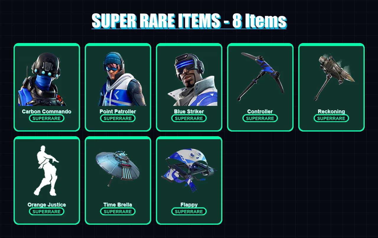 [PS4/PS5/XBOX/PC] | Carbon Commando | Point Patroller | Blue Striker | Carbide | Omegarok | 79 skin | 80 pickaxe | 99 emote | 92 glider | Lv1796