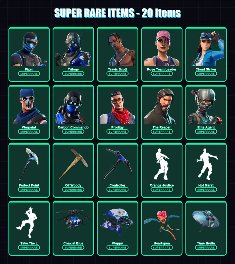 [PC/PSN] | Fixer | Trilogy | Travis Scott | Rose Team Leader | Cloud Striker | 63 skin | 91 pickaxe | 89 emote | 88 glider | Lv1445 — Fortnite account