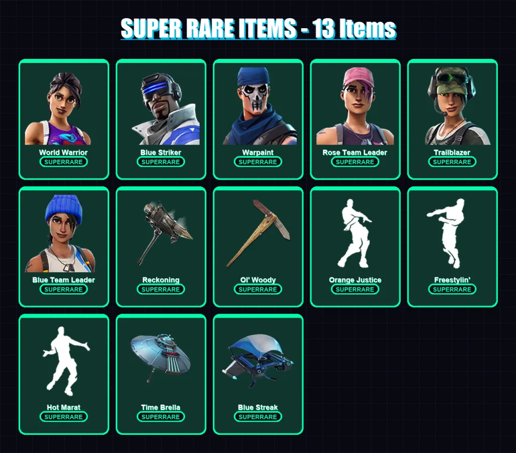 [PS4/PS5/XBOX/PC] | World Warrior | Blue Striker | Warpaint | Rose Team Leader | Trailblazer | 106 skin | 80 pickaxe | 85 emote | 82 glider | Lv1011 — Fortnite account