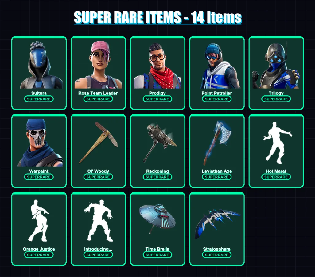 [PS4/PS5/PC] | Sultura | Rose Team Leader | Prodigy | Point Patroller | Trilogy | 91 skin | 93 pickaxe | 86 emote | 99 glider | Lv1467
