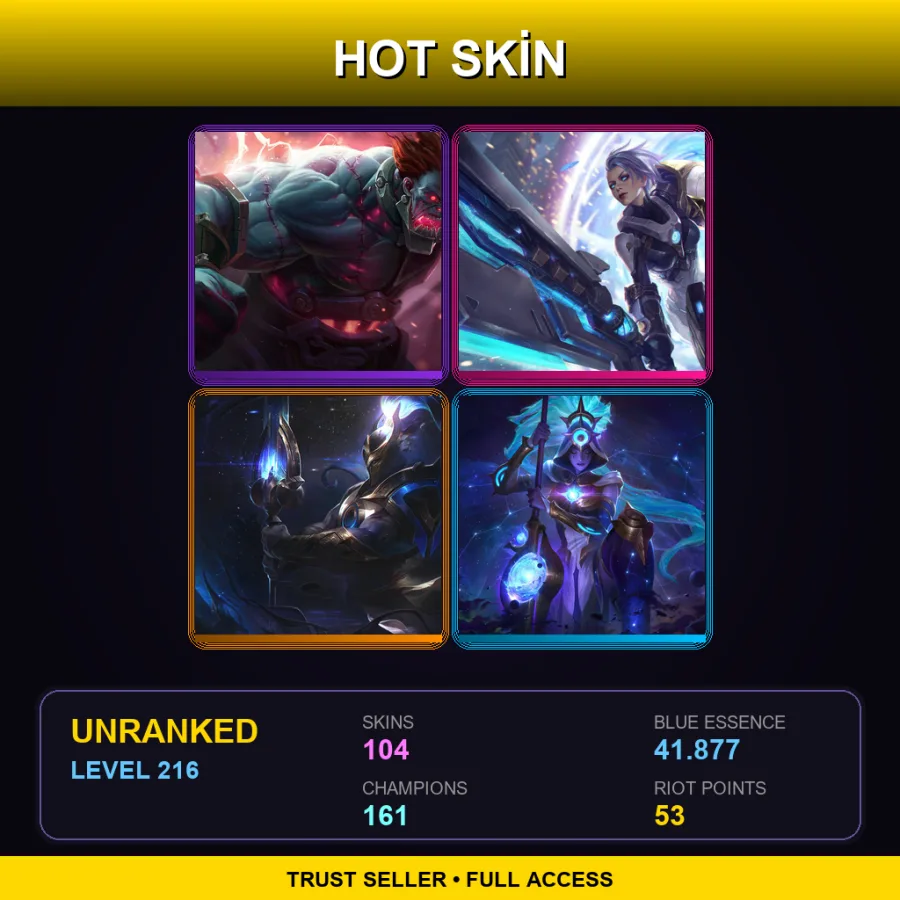 SG | Lv216 | Unranked | 104 Skin | 161 Champ — Unranked / Smurf League of Legends