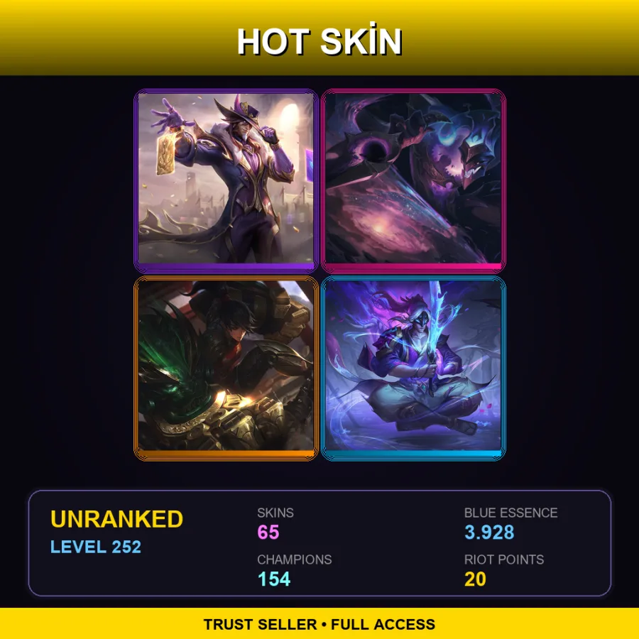 LAN | Lv252 | Unranked | 65 Skin | 154 Champ — LoL account
