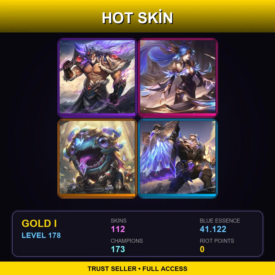 TR | Victorious Tryndamere | Victorious Sona | Victorious Kog'Maw | Victorious Braum | 112 Skin | 173 Champ | Gold I | Lv178