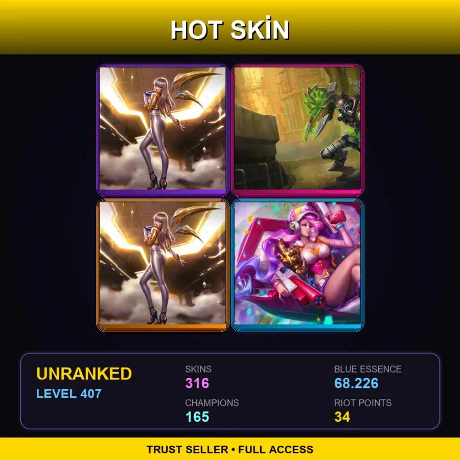 EUW | Lv407 | Unranked | 316 Skin | 165 Champ