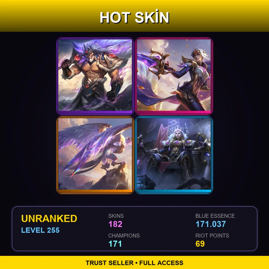 EUW | Lv255 | Unranked | 182 Skin | 171 Champ — Unranked / Smurf League of Legends