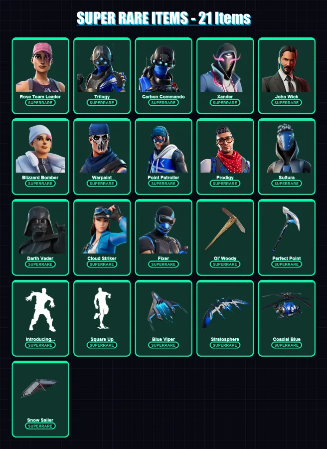 [PC/XBOX/PSN] | Rose Team Leader | Trilogy | Carbon Commando | Xander | John Wick | 221 skin | 209 pickaxe | 127 emote | 137 glider | Lv2198