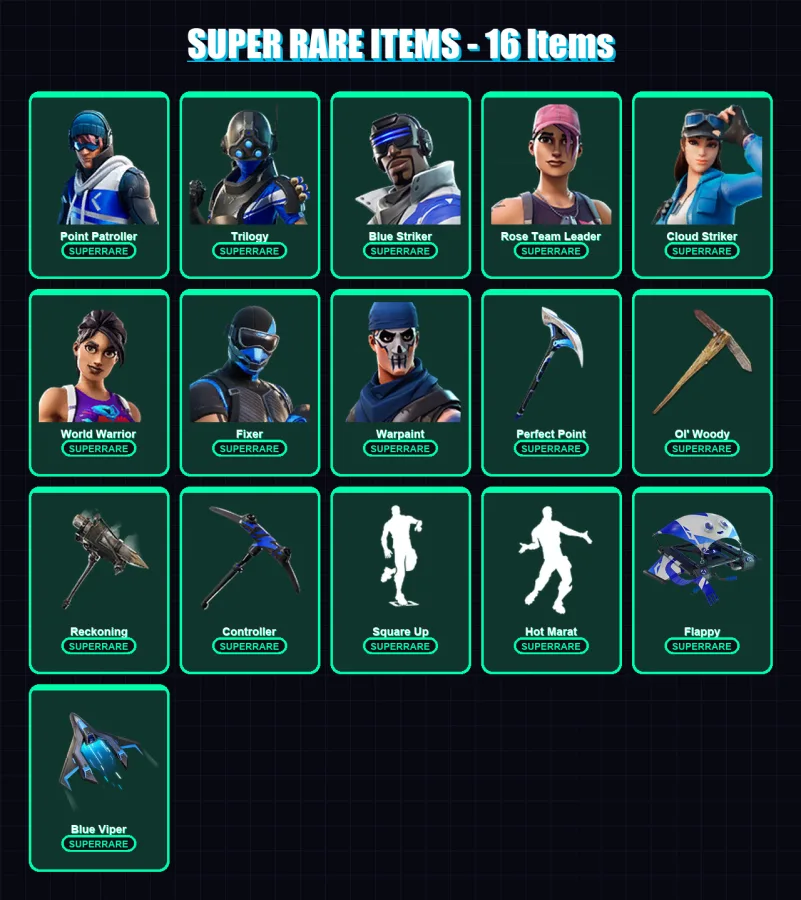 [PS4/PS5/XBOX/PC] | Point Patroller | Trilogy | Blue Striker | Rose Team Leader | Cloud Striker | 99 skin | 81 pickaxe | 79 emote | 88 glider | Lv10 — Game account