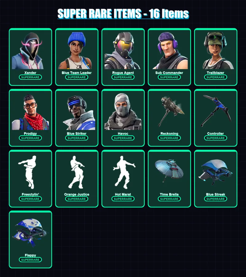 [PS4/PS5/XBOX/PC] | Xander | Blue Team Leader | Rogue Agent | Sub Commander | Trailblazer | 70 skin | 58 pickaxe | 78 emote | 63 glider | Lv726
