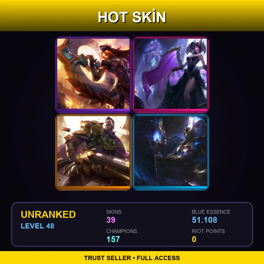 VN | Lv48 | Unranked | 39 Skin | 157 Champ