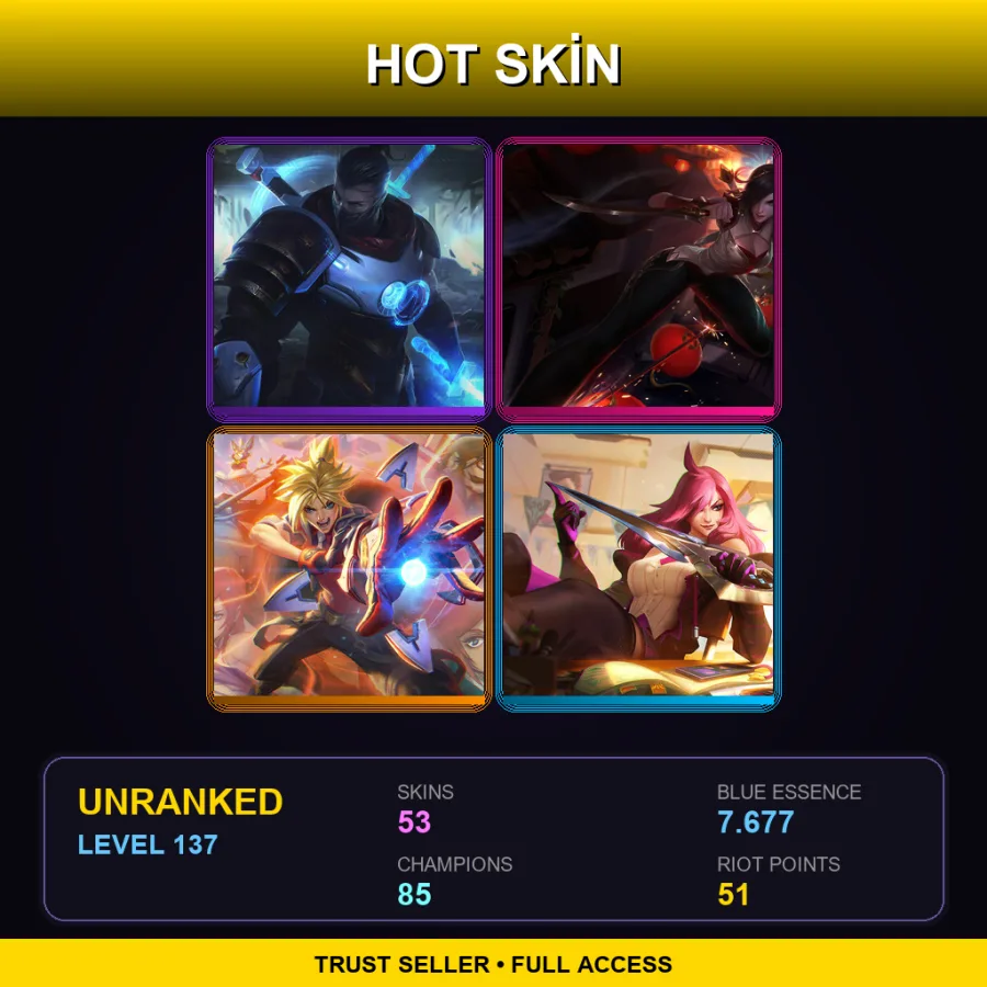 EUNE | Lv137 | Unranked | 53 Skin | 85 Champ — LoL account