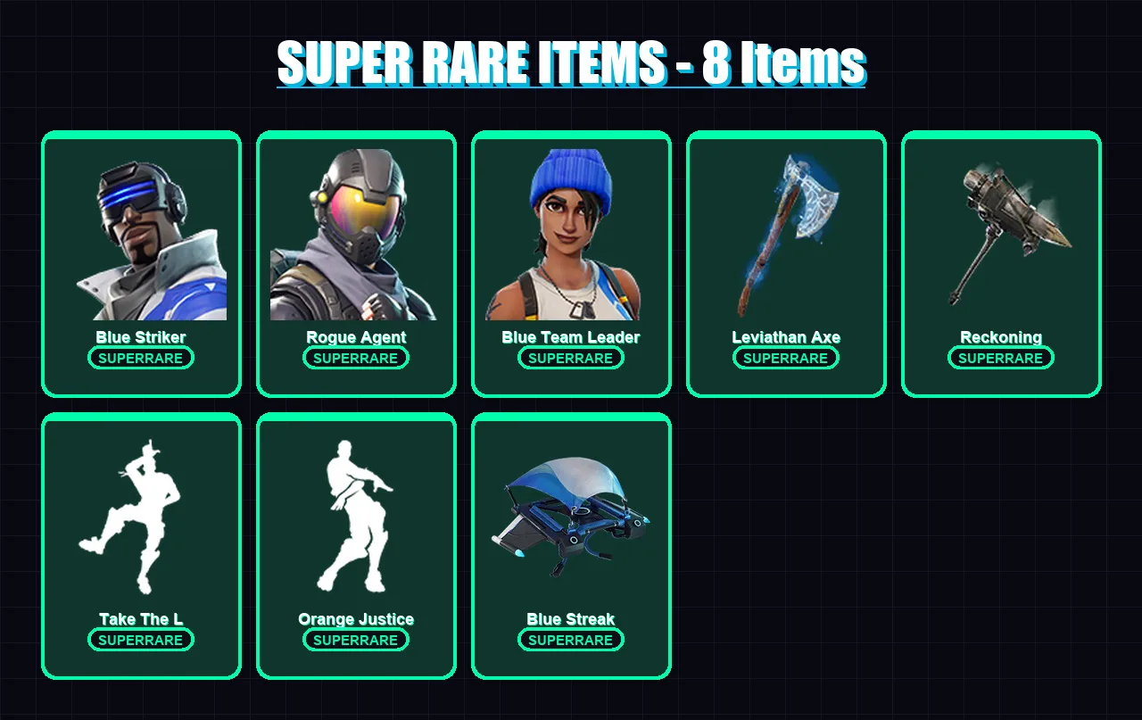 [PS4/PS5/XBOX/PC] | Blue Striker | Rogue Agent | Blue Team Leader | A.I.M. | Calamity | 74 skin | 52 pickaxe | 61 emote | 57 glider | Lv835