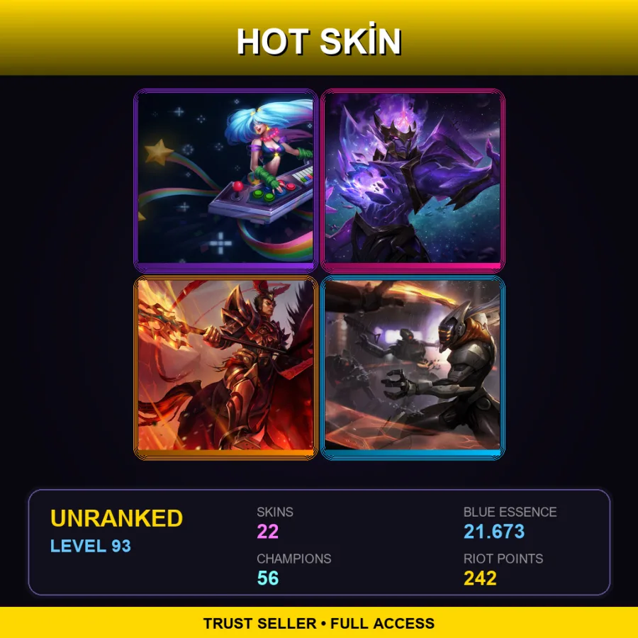 EUW | Lv93 | Unranked | 22 Skin | 56 Champ