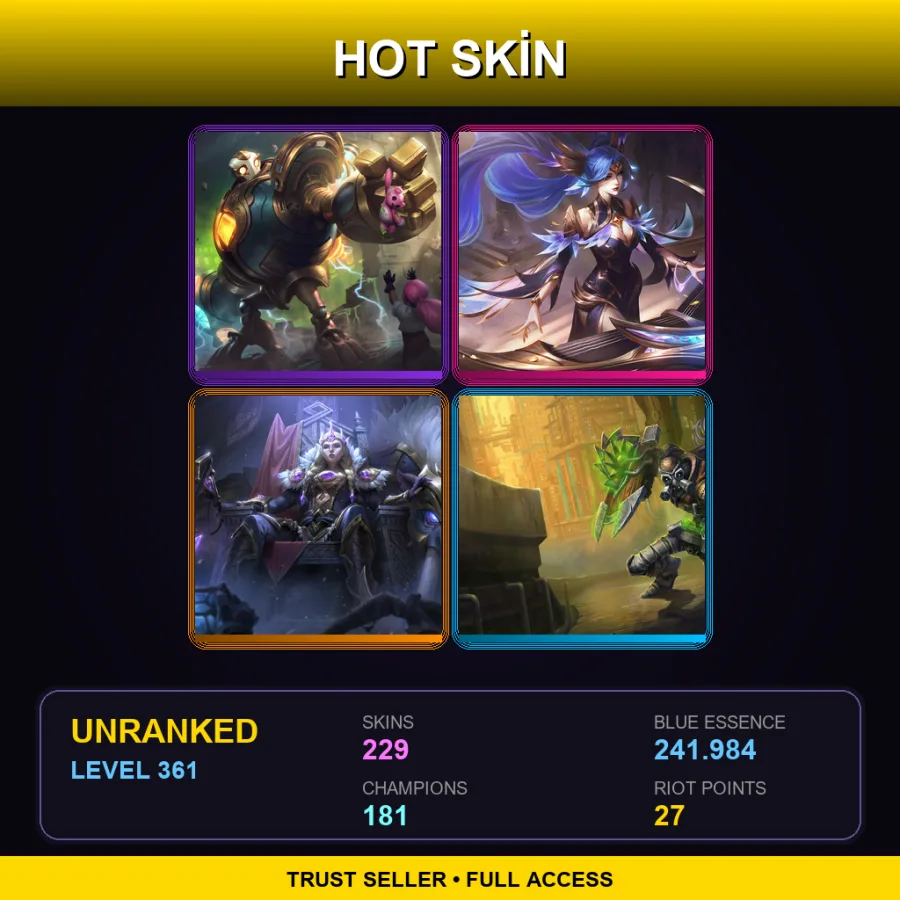 EUW | Lv361 | Unranked | 229 Skin | 181 Champ